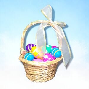 Vintage Wicker Gathering Basket - Tall Arch Handle Cottagecore Decor